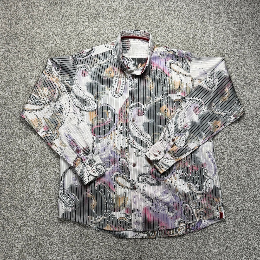 Visconti El Greco Men's Large Abstract Paisley Long Sleeve Button Up Shirt